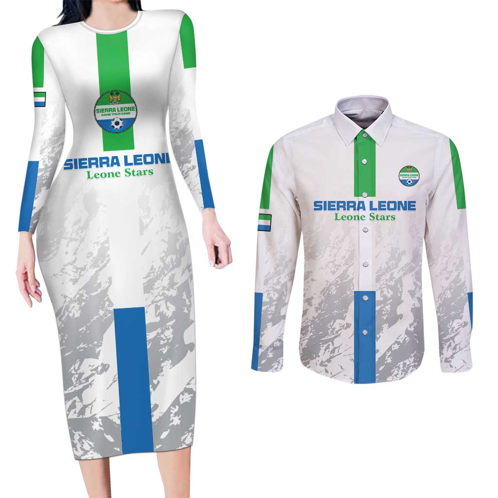 Custom Sierra Leone Football Couples Matching Long Sleeve Bodycon Dress and Long Sleeve Button Shirt Go Leone Stars - Wonder Print Shop