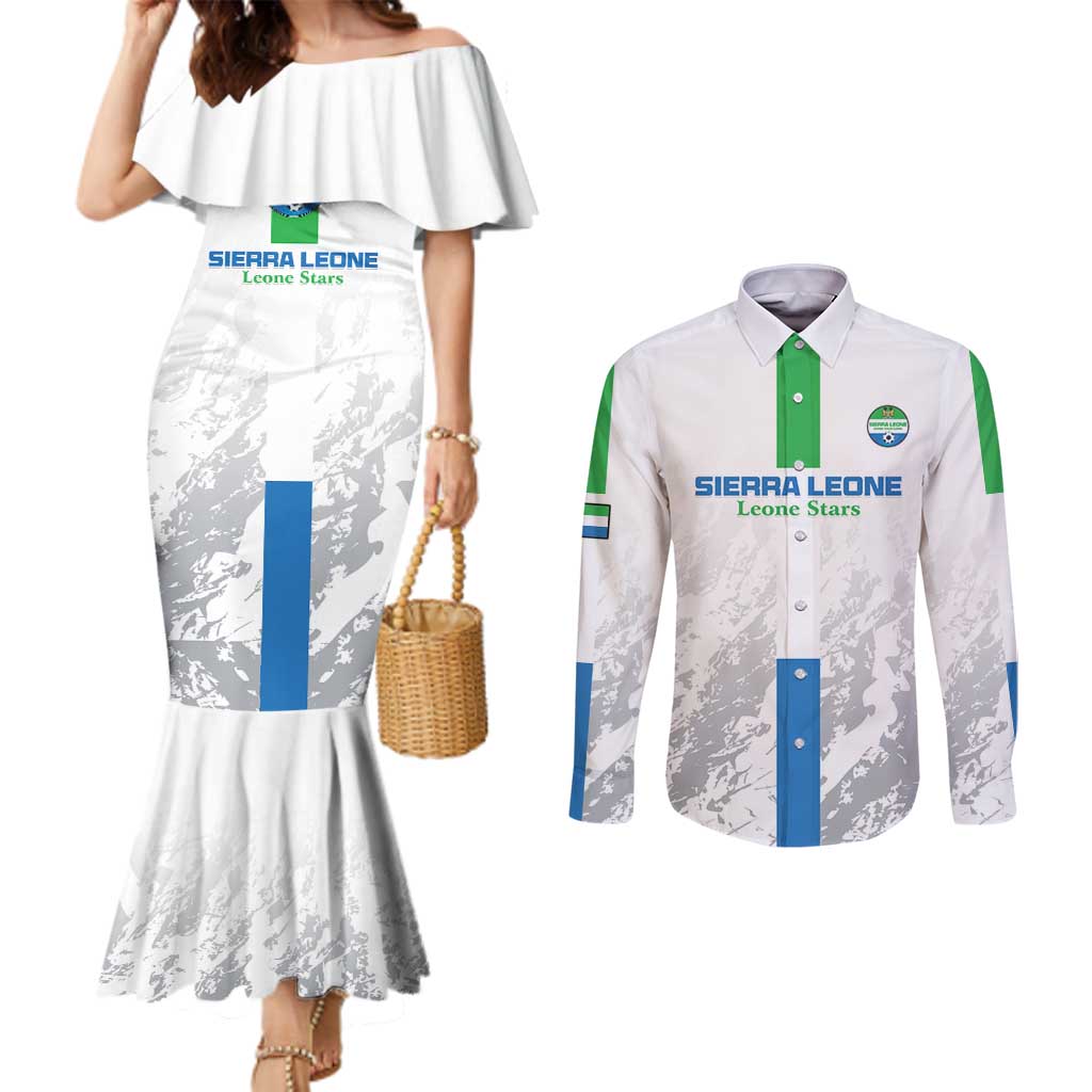 Custom Sierra Leone Football Couples Matching Mermaid Dress and Long Sleeve Button Shirt Go Leone Stars