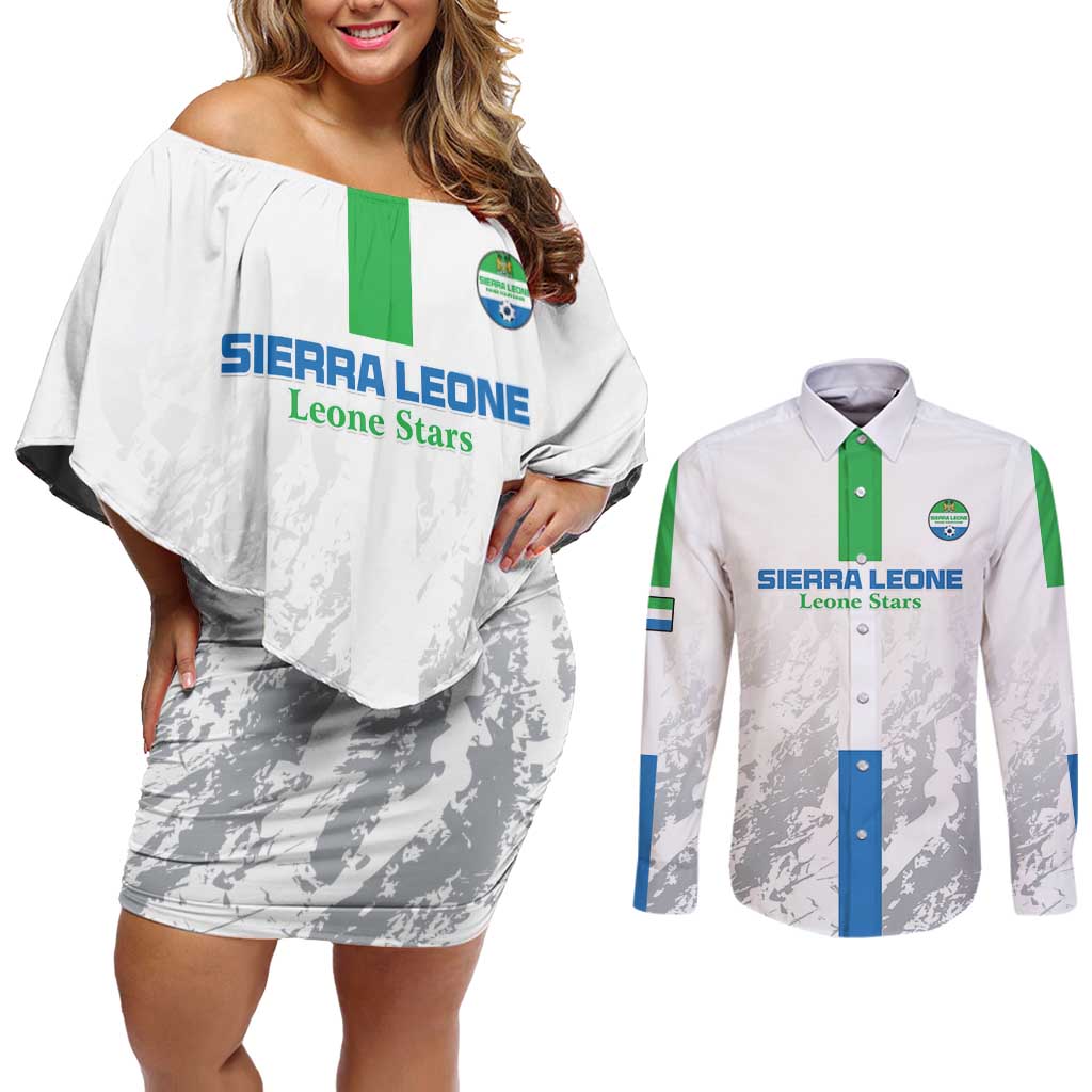 Custom Sierra Leone Football Couples Matching Off Shoulder Short Dress and Long Sleeve Button Shirt Go Leone Stars - Wonder Print Shop