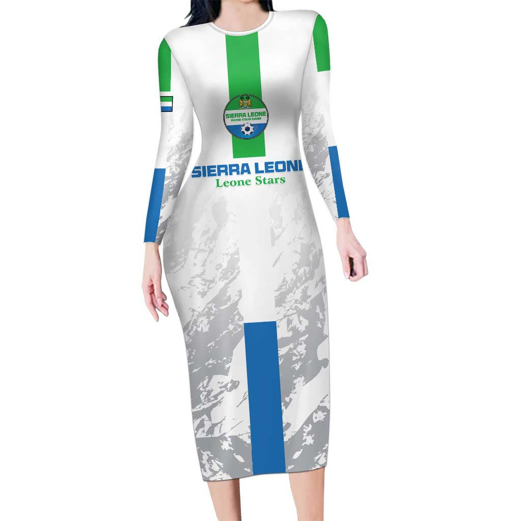 Custom Sierra Leone Football Long Sleeve Bodycon Dress Go Leone Stars - Wonder Print Shop