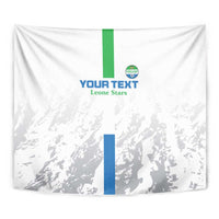 White tapestry with world-map pattern, green and blue stripes, YOUR TEXT, Leone Stars