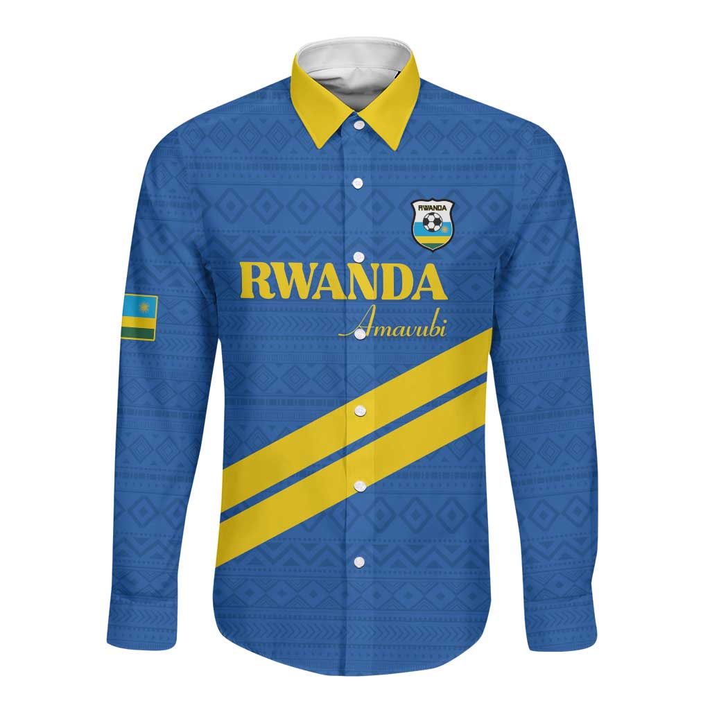 Custom Rwanda Football Long Sleeve Button Shirt Pride Of Rwanda - Blue - Wonder Print Shop