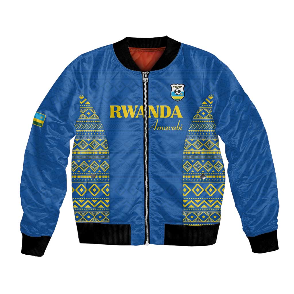 Rwanda Football Custom Bomber Jacket Stand With Amavubi - Blue - Wonder Print Shop