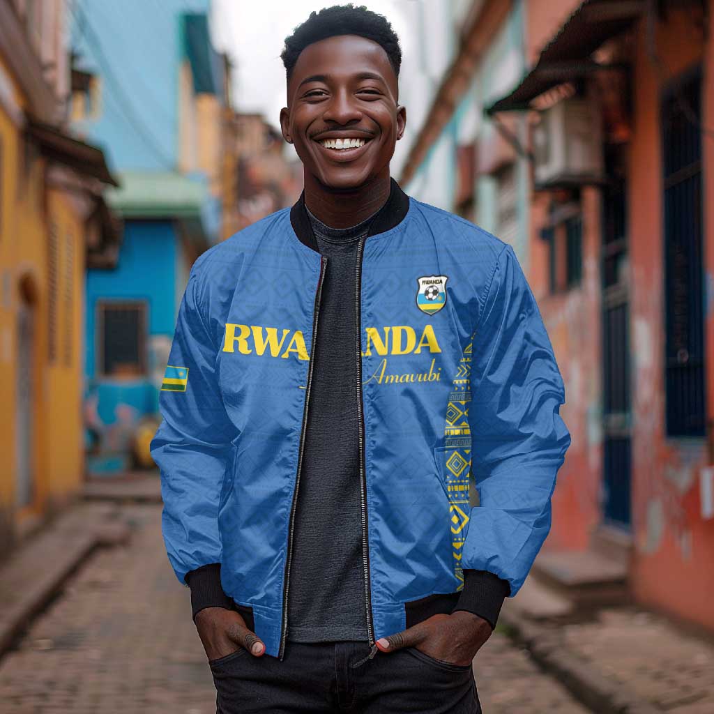 Rwanda Football Custom Bomber Jacket Stand With Amavubi - Blue - Wonder Print Shop