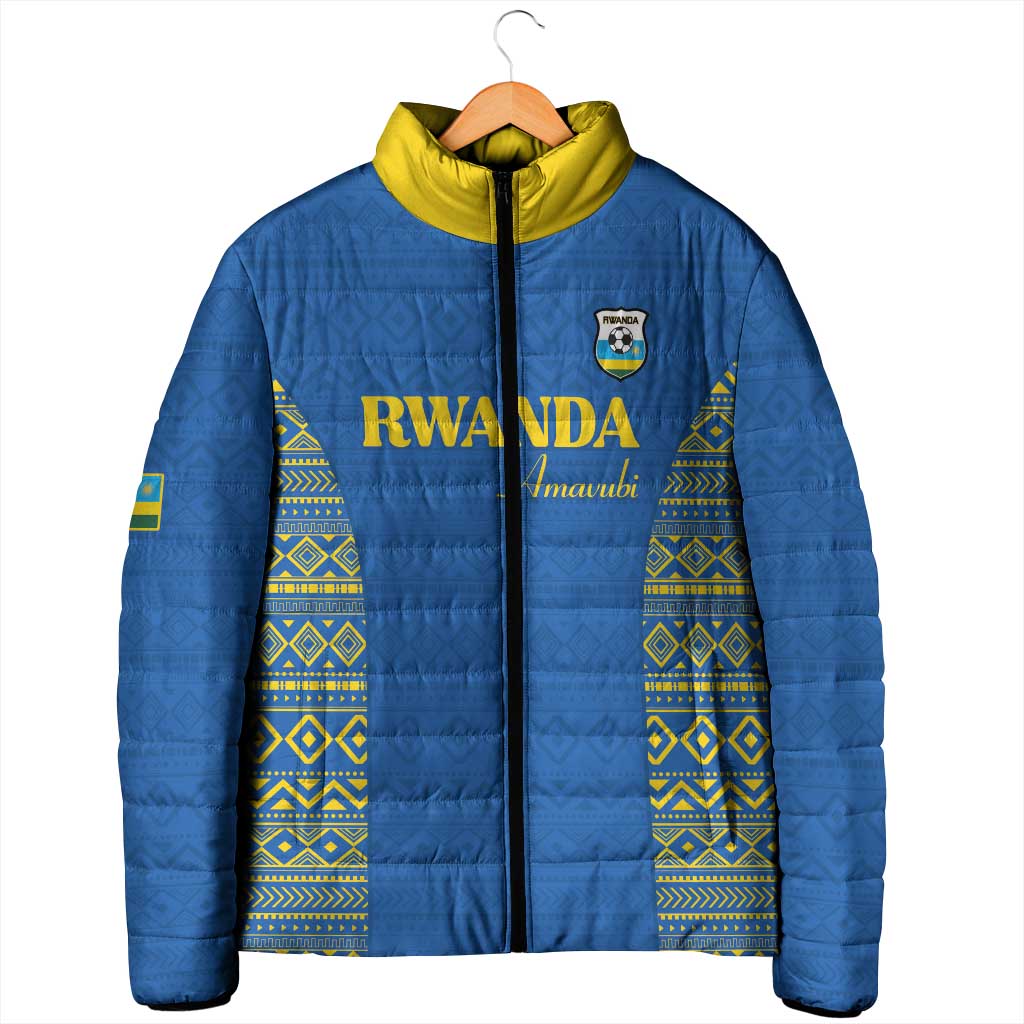Rwanda Football Custom Padded Jacket Stand With Amavubi - Blue - Wonder Print Shop