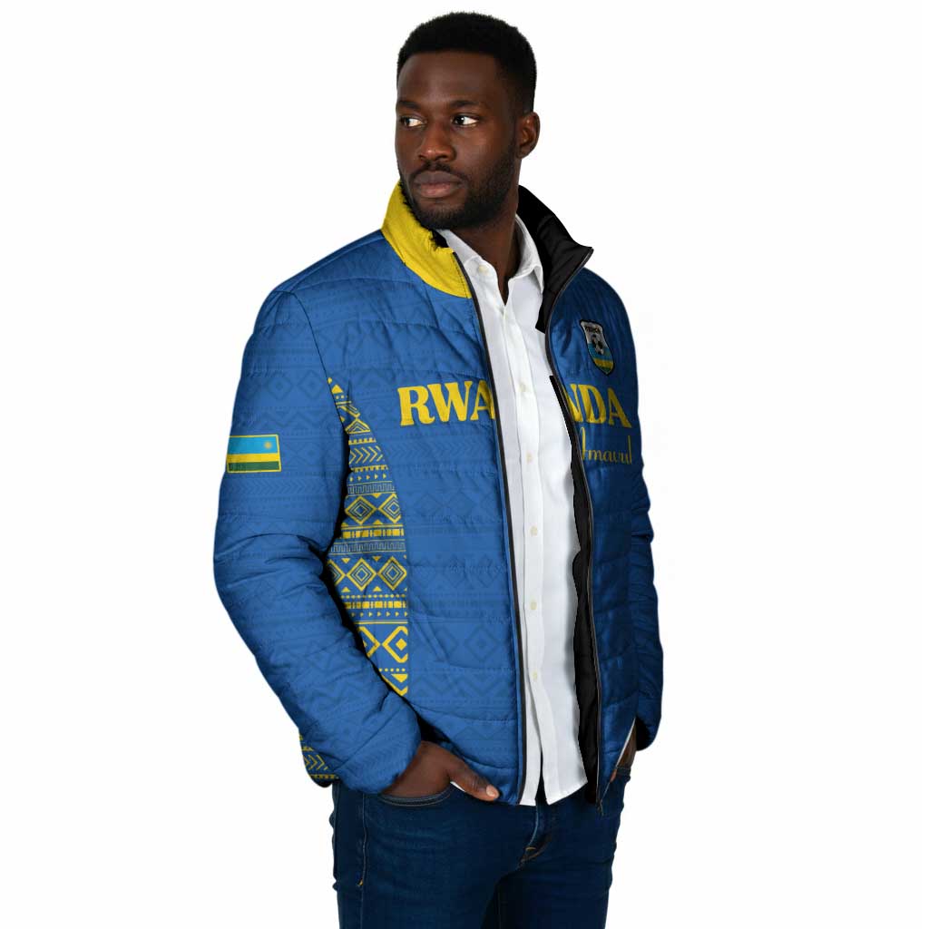 Rwanda Football Custom Padded Jacket Stand With Amavubi - Blue - Wonder Print Shop