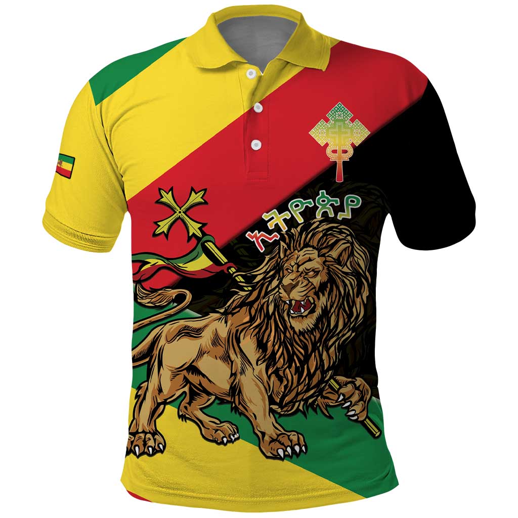 Ethiopia Empire 1270-1974 Polo Shirt Lion Of Judah With Ethiopian Cross