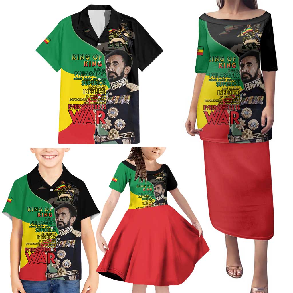 Haile Selassie Family Matching Puletasi and Hawaiian Shirt Lion Of Judah Ethiopia Rastafari