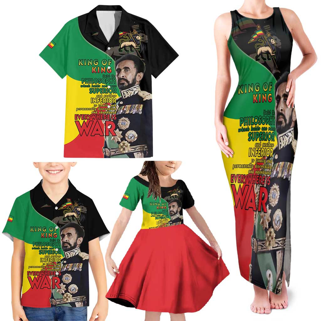 Haile Selassie Family Matching Tank Maxi Dress and Hawaiian Shirt Lion Of Judah Ethiopia Rastafari