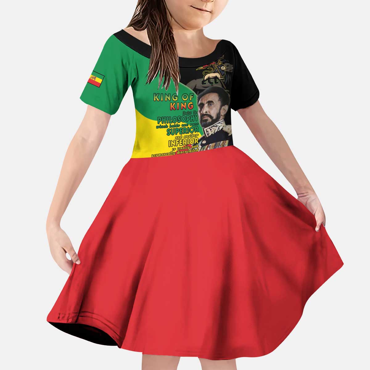 Haile Selassie Kid Short Sleeve Dress Lion Of Judah Ethiopia Rastafari