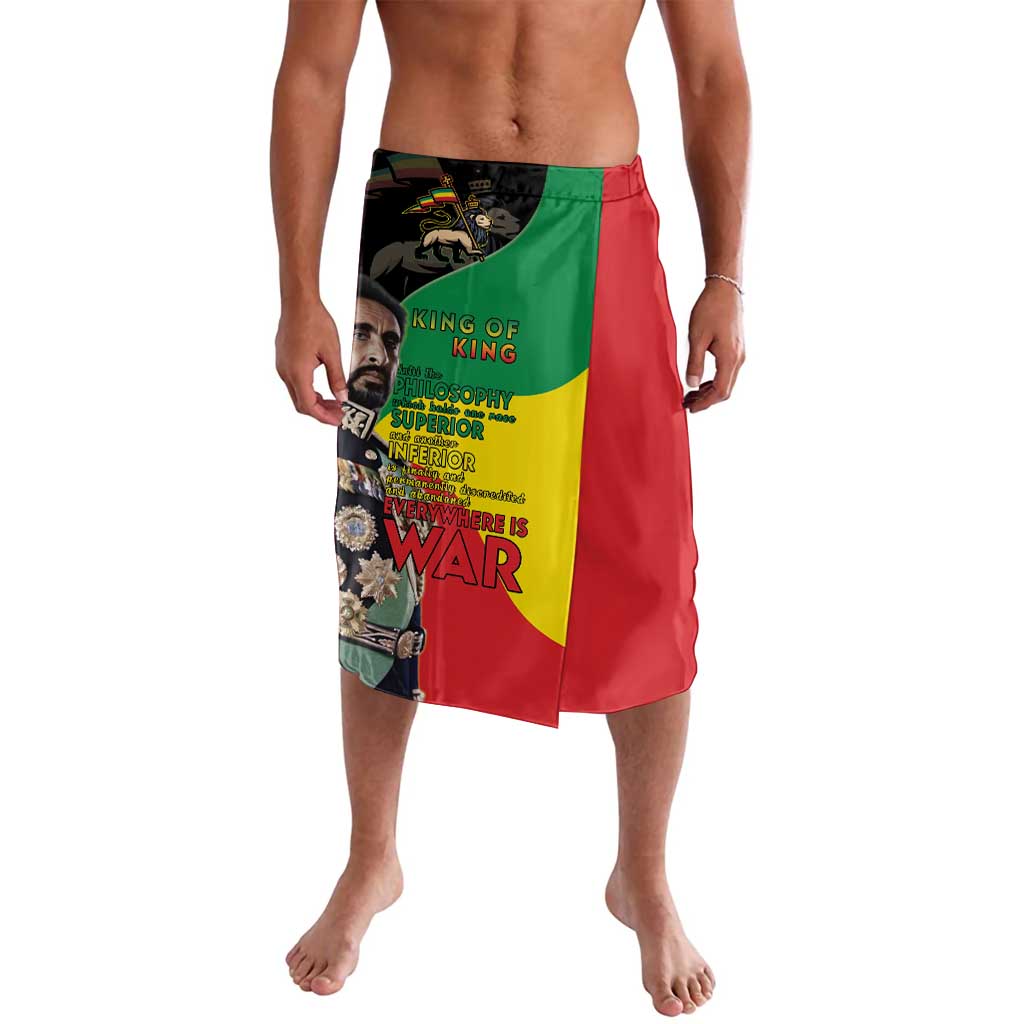Lavalava wrap skirt with black waistband and multicolor Lion of Judah graphic