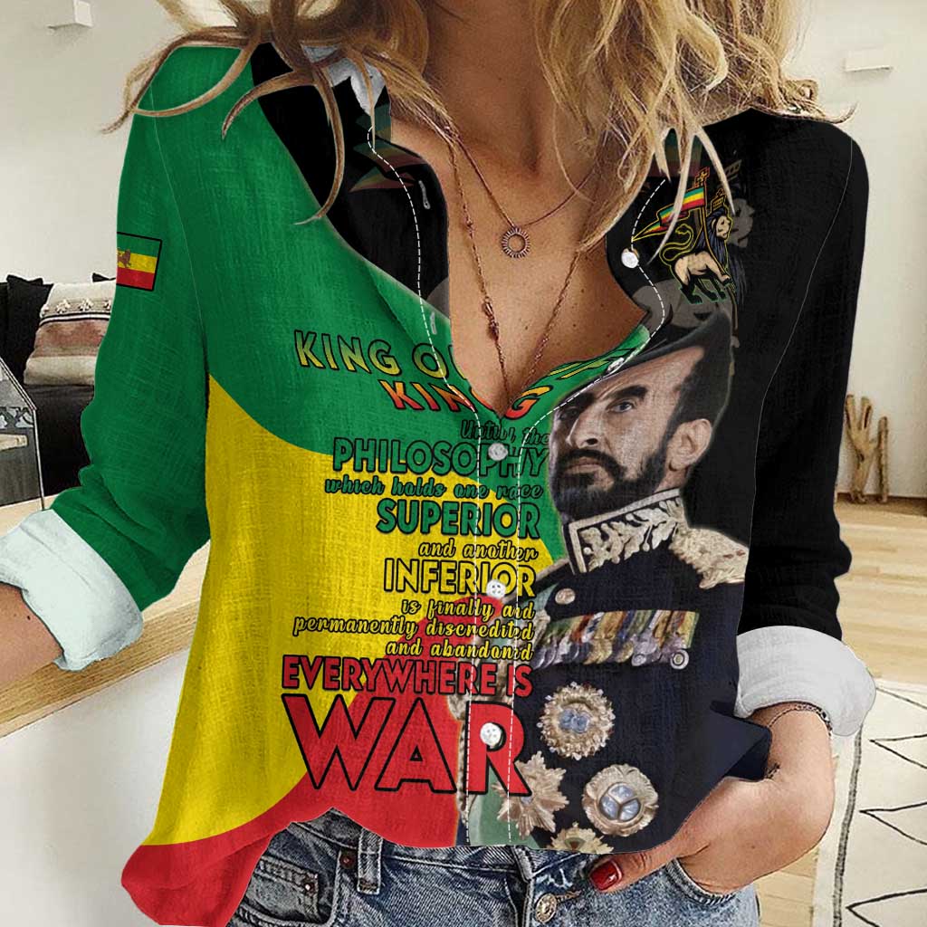 Haile Selassie Women Casual Shirt Lion Of Judah Ethiopia Rastafari