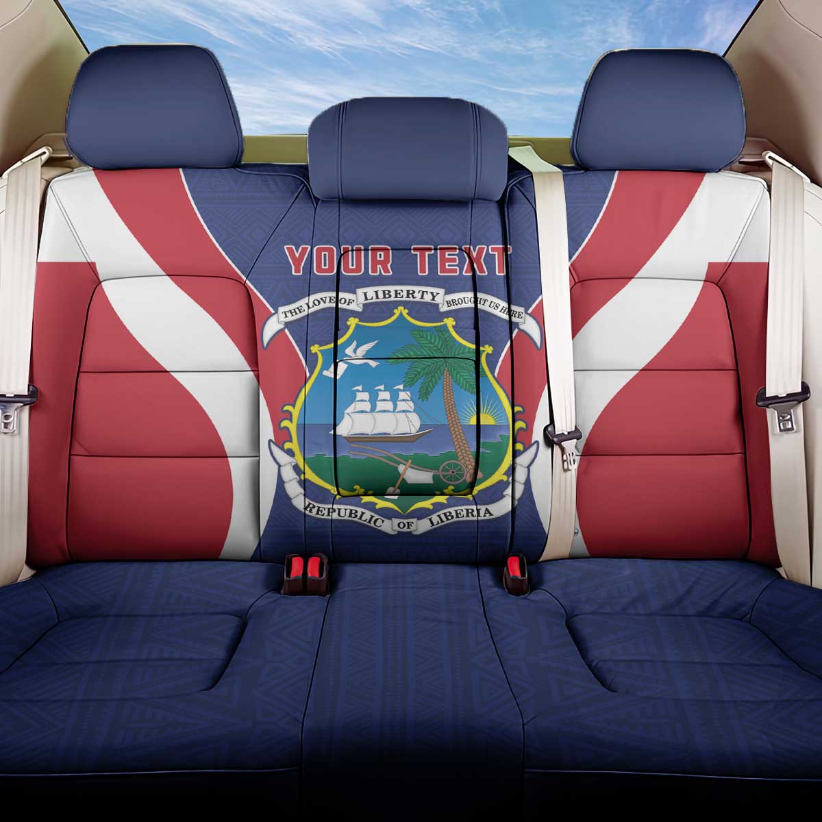 Personalised Liberia Back Car Seat Cover Coat Of Arms With Flag Map