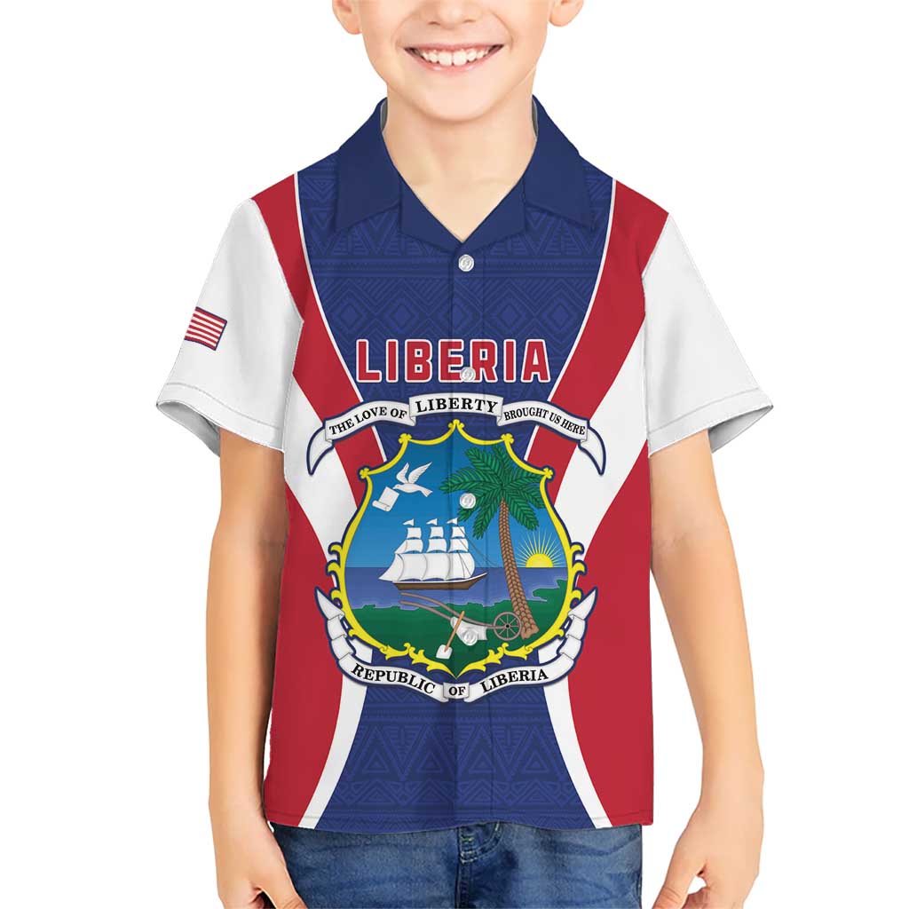 Personalised Liberia Kid Hawaiian Shirt Coat Of Arms With Flag Map