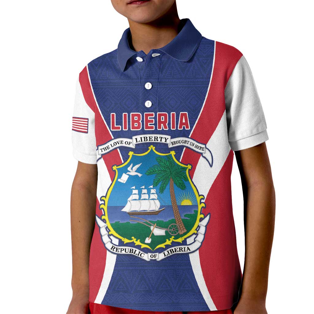 Personalised Liberia Kid Polo Shirt Coat Of Arms With Flag Map