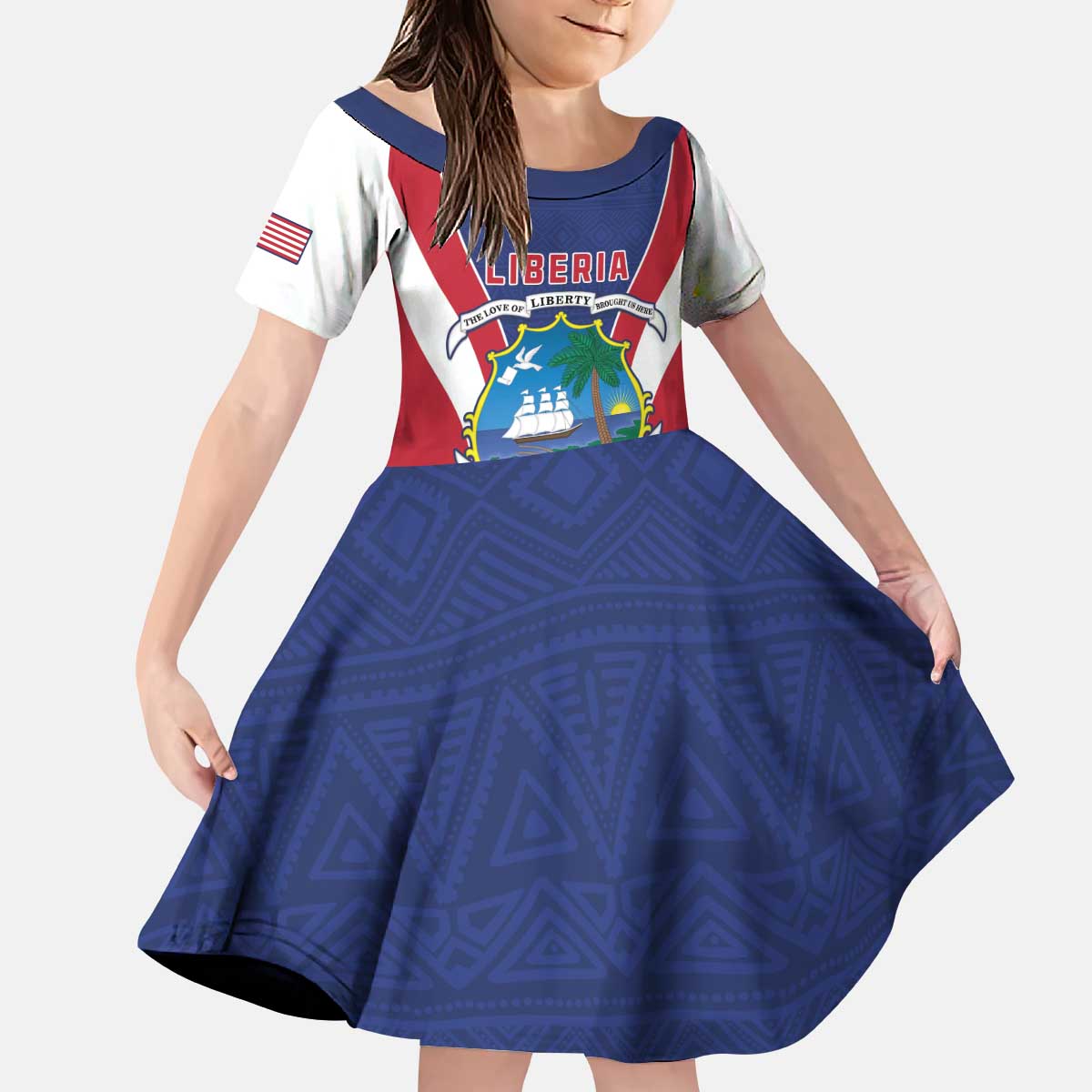 Personalised Liberia Kid Short Sleeve Dress Coat Of Arms With Flag Map