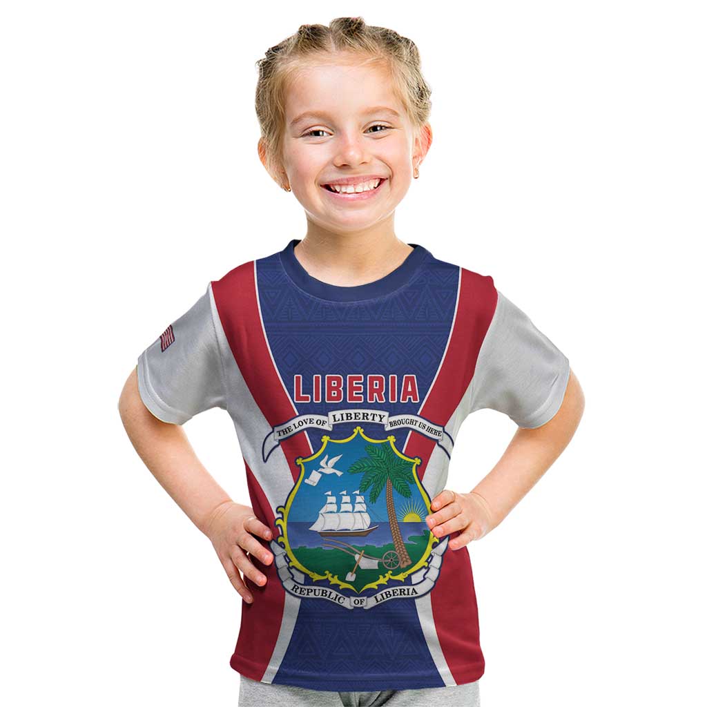 Personalised Liberia Kid T Shirt Coat Of Arms With Flag Map