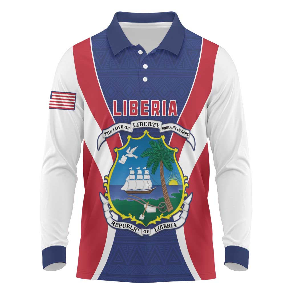 Personalised Liberia Long Sleeve Polo Shirt Coat Of Arms With Flag Map