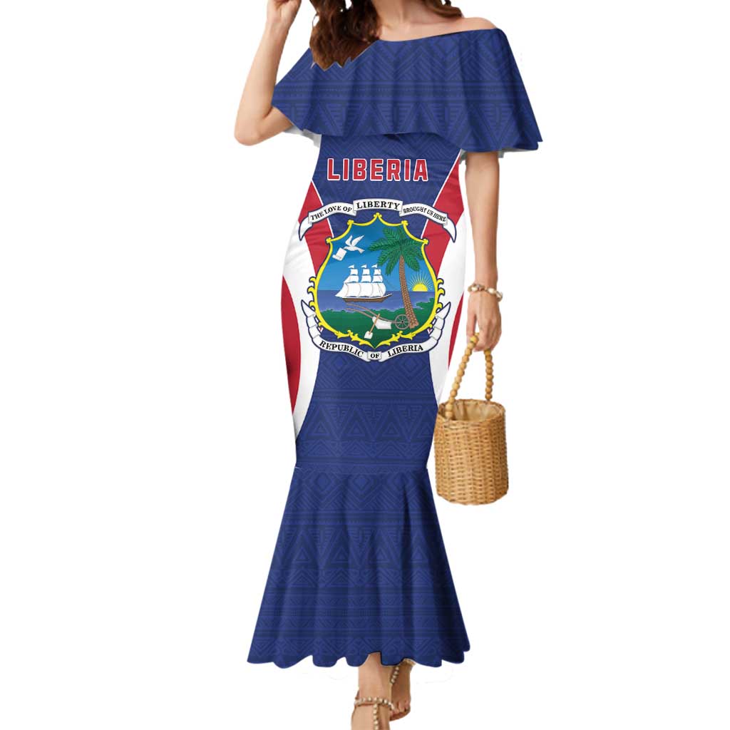 Personalised Liberia Mermaid Dress Coat Of Arms With Flag Map