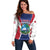 Personalised Liberia Off Shoulder Sweater Coat Of Arms With Flag Map