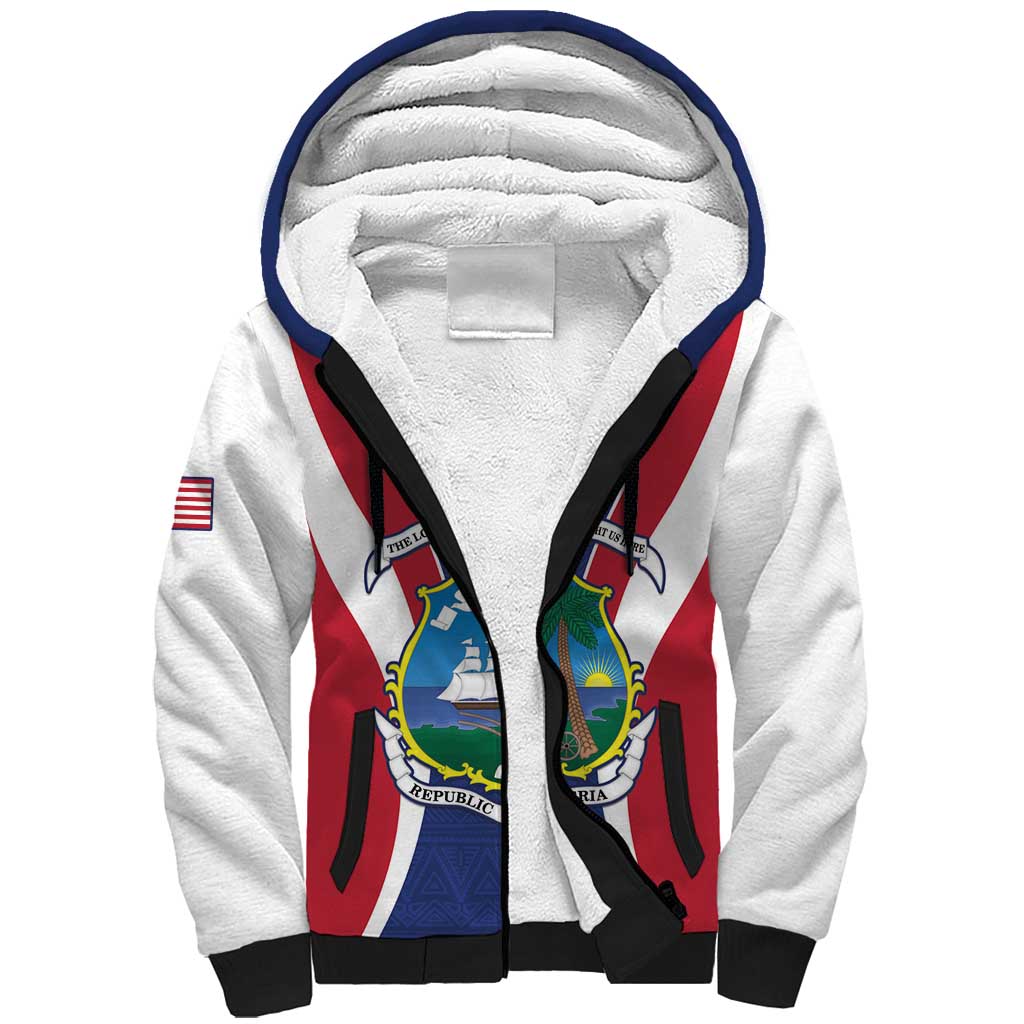 Personalised Liberia Sherpa Hoodie Coat Of Arms With Flag Map