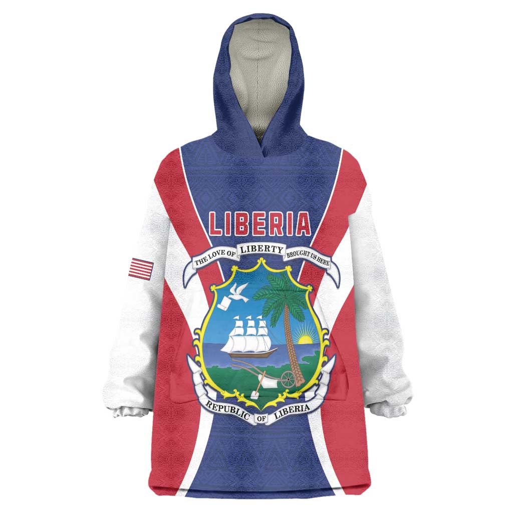 Personalised Liberia Wearable Blanket Hoodie Coat Of Arms With Flag Map