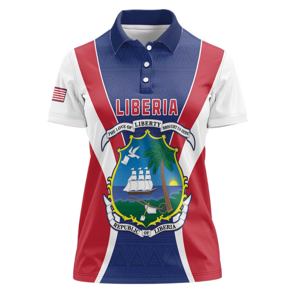 Personalised Liberia Women Polo Shirt Coat Of Arms With Flag Map