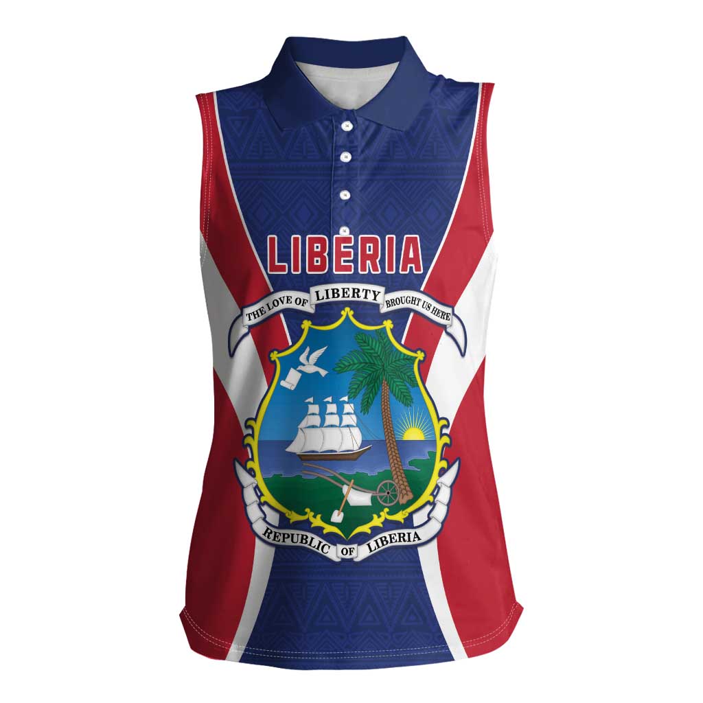 Personalised Liberia Women Sleeveless Polo Shirt Coat Of Arms With Flag Map