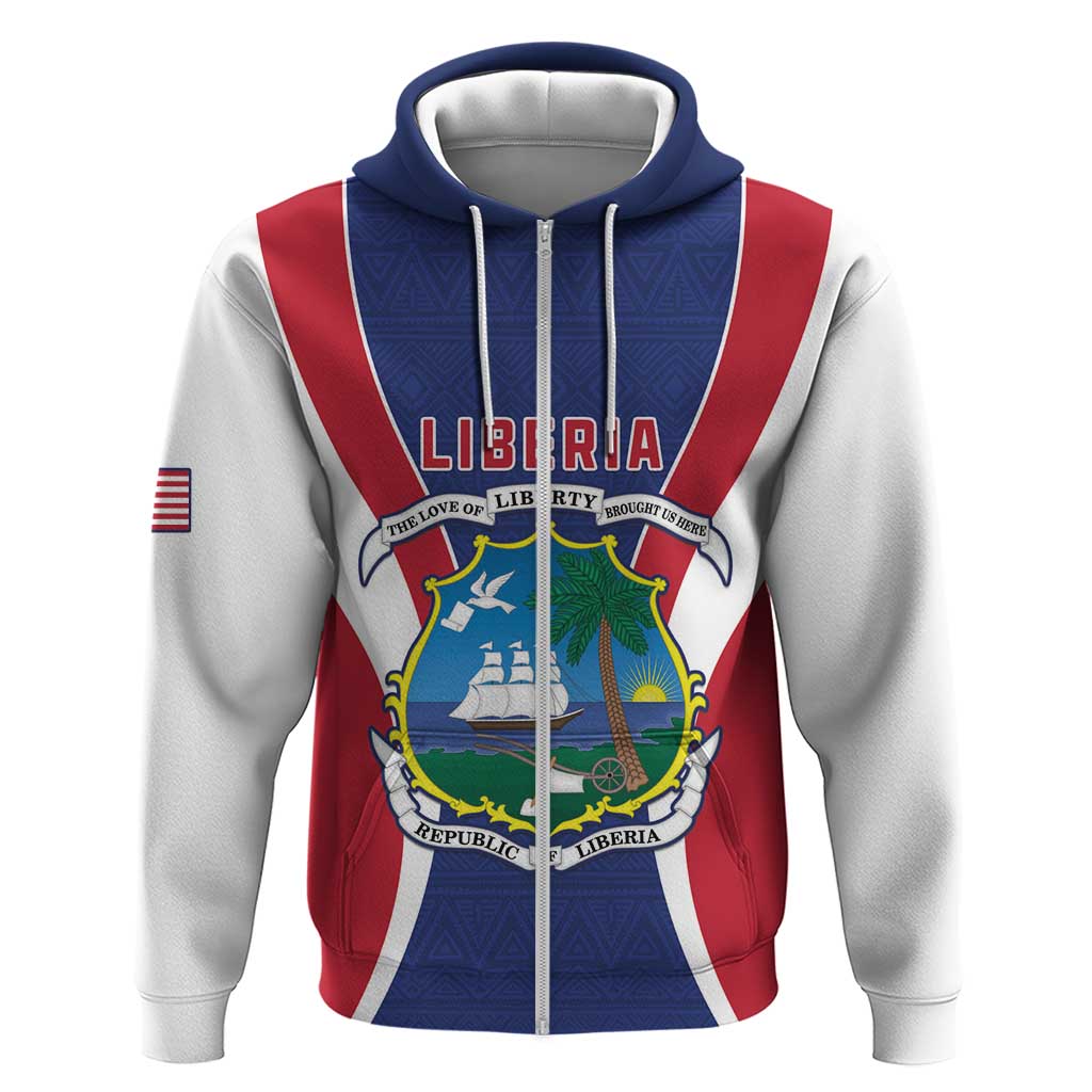 Personalised Liberia Zip Hoodie Coat Of Arms With Flag Map