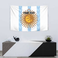 Argentina-themed basketball tapestry with blue stripe bands and yellow sun basketball logo