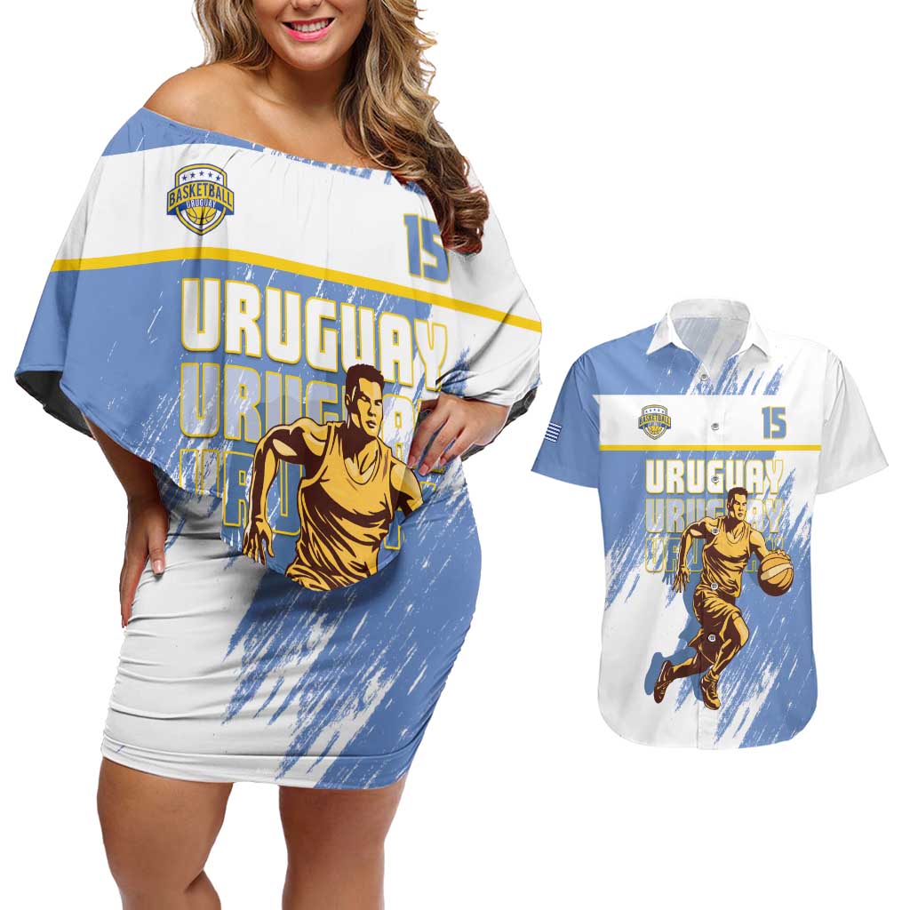 Custom Uruguay Basketball Couples Matching Off Shoulder Short Dress and Hawaiian Shirt Come On Charruas