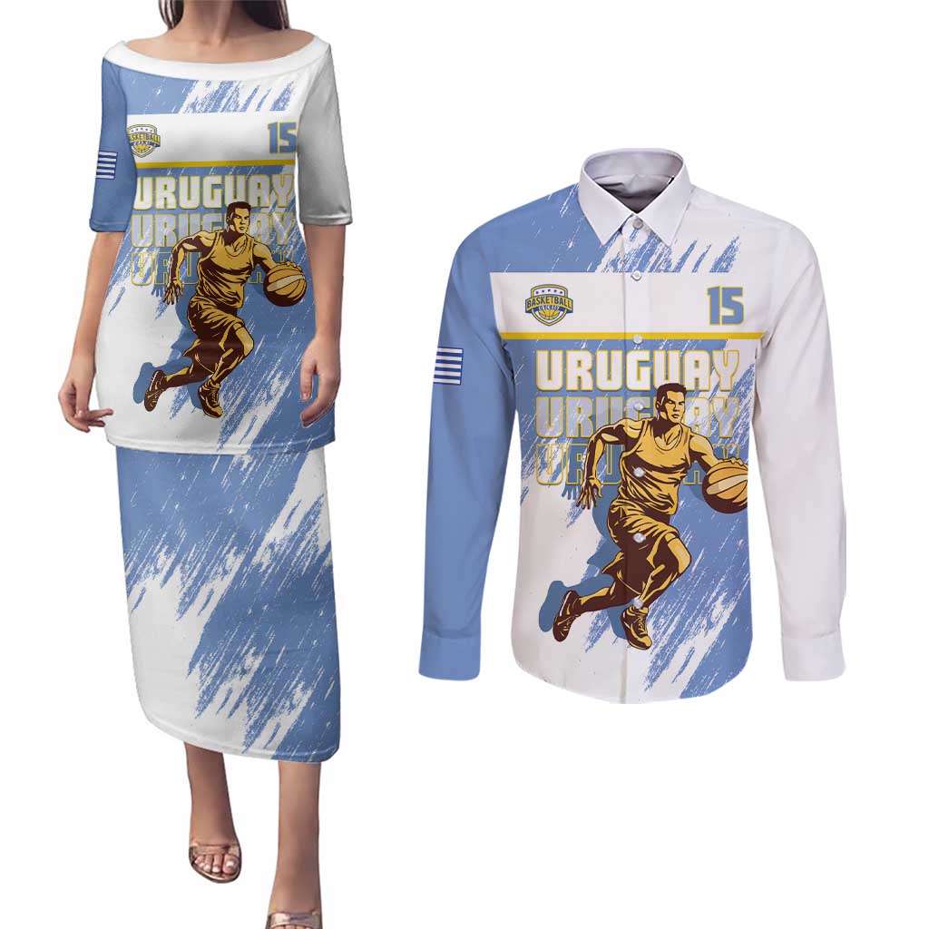 Custom Uruguay Basketball Couples Matching Puletasi and Long Sleeve Button Shirt Come On Charruas