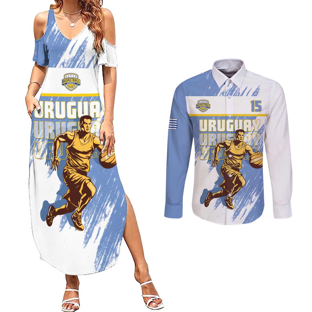 Custom Uruguay Basketball Couples Matching Summer Maxi Dress and Long Sleeve Button Shirt Come On Charruas