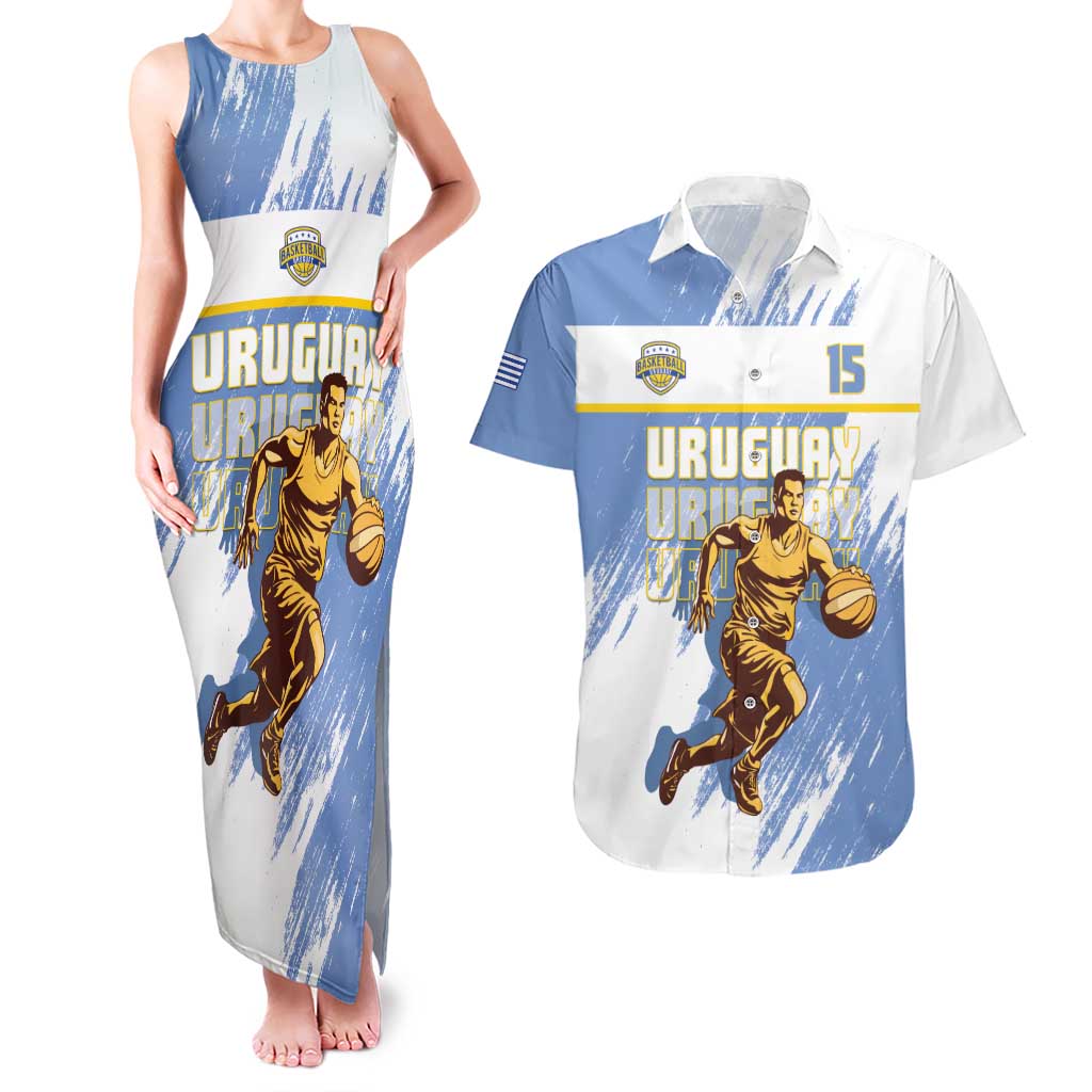 Custom Uruguay Basketball Couples Matching Tank Maxi Dress and Hawaiian Shirt Come On Charruas