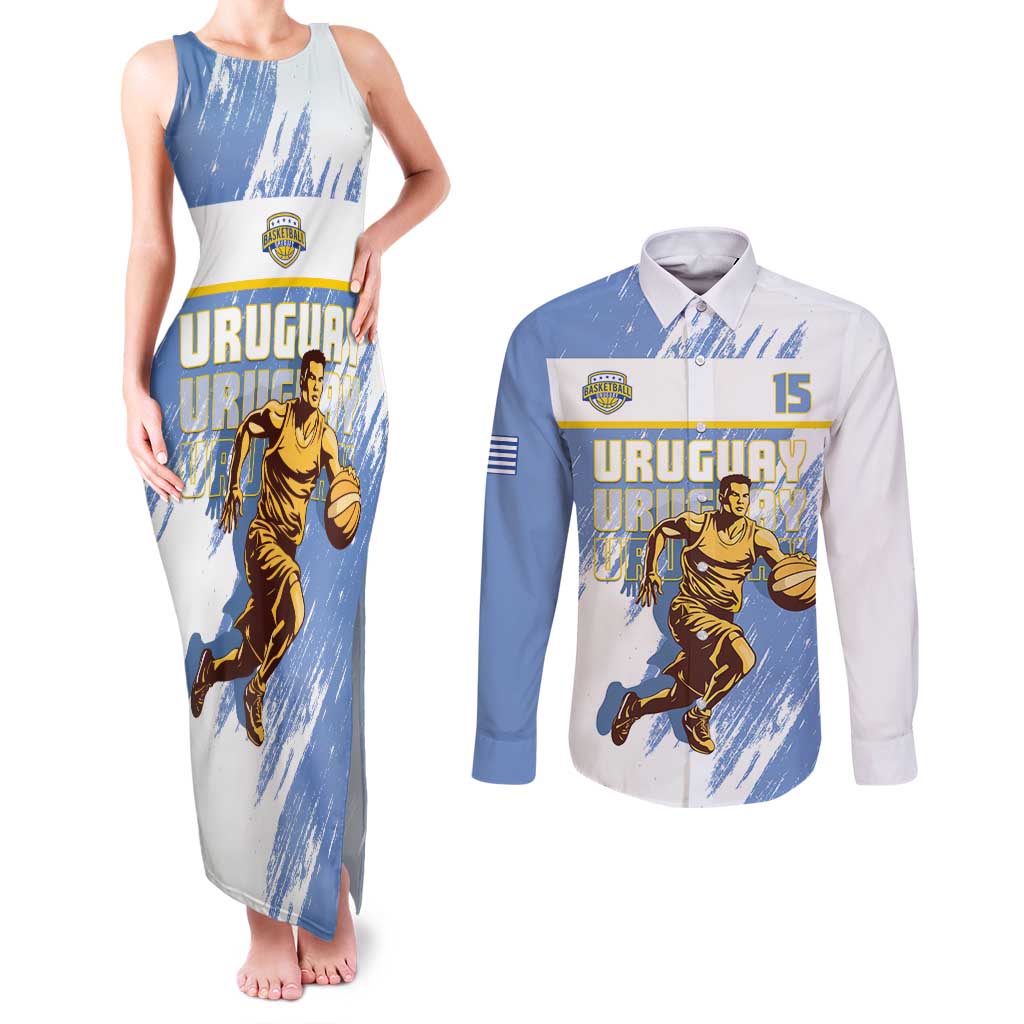 Custom Uruguay Basketball Couples Matching Tank Maxi Dress and Long Sleeve Button Shirt Come On Charruas