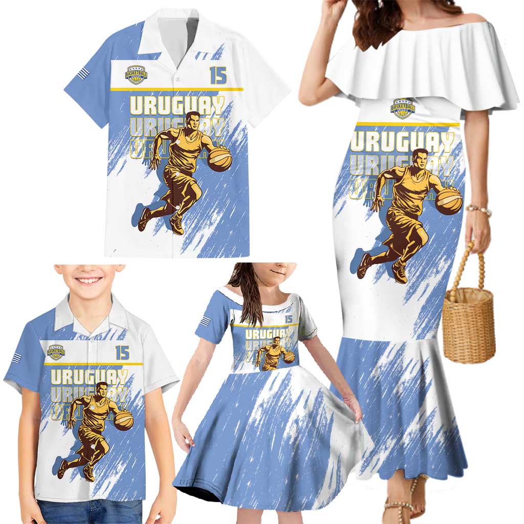 Custom Uruguay Basketball Family Matching Mermaid Dress and Hawaiian Shirt Come On Charruas