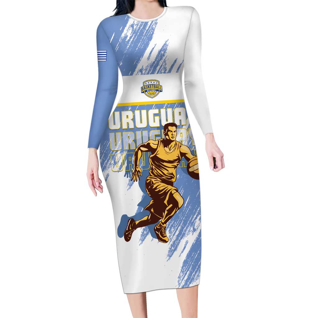 Custom Uruguay Basketball Long Sleeve Bodycon Dress Come On Charruas