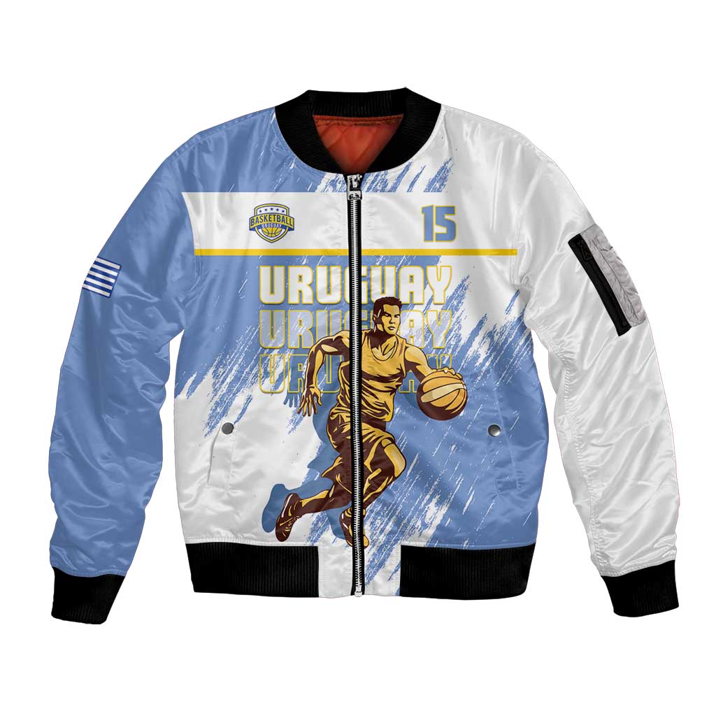 Custom Uruguay Basketball Sleeve Zip Bomber Jacket Come On Charruas