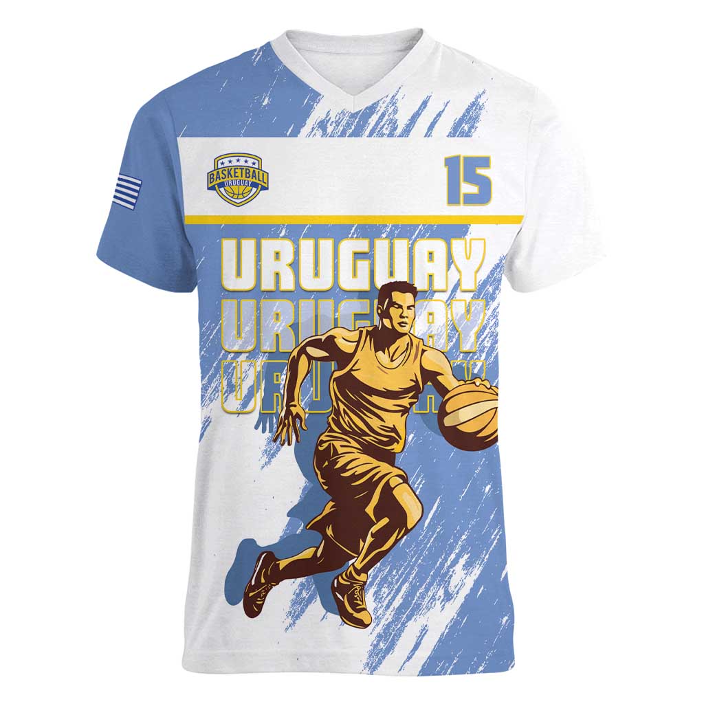 Custom Uruguay Basketball Women V-Neck T-Shirt Come On Charruas