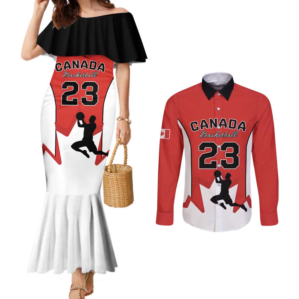 Custom Canada Basketball Couples Matching Mermaid Dress and Long Sleeve Button Shirt Go Champions Team Canada