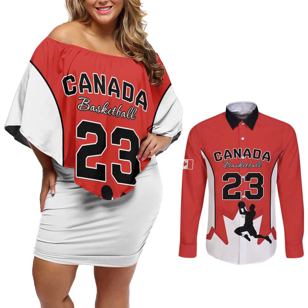 Custom Canada Basketball Couples Matching Off Shoulder Short Dress and Long Sleeve Button Shirt Go Champions Team Canada