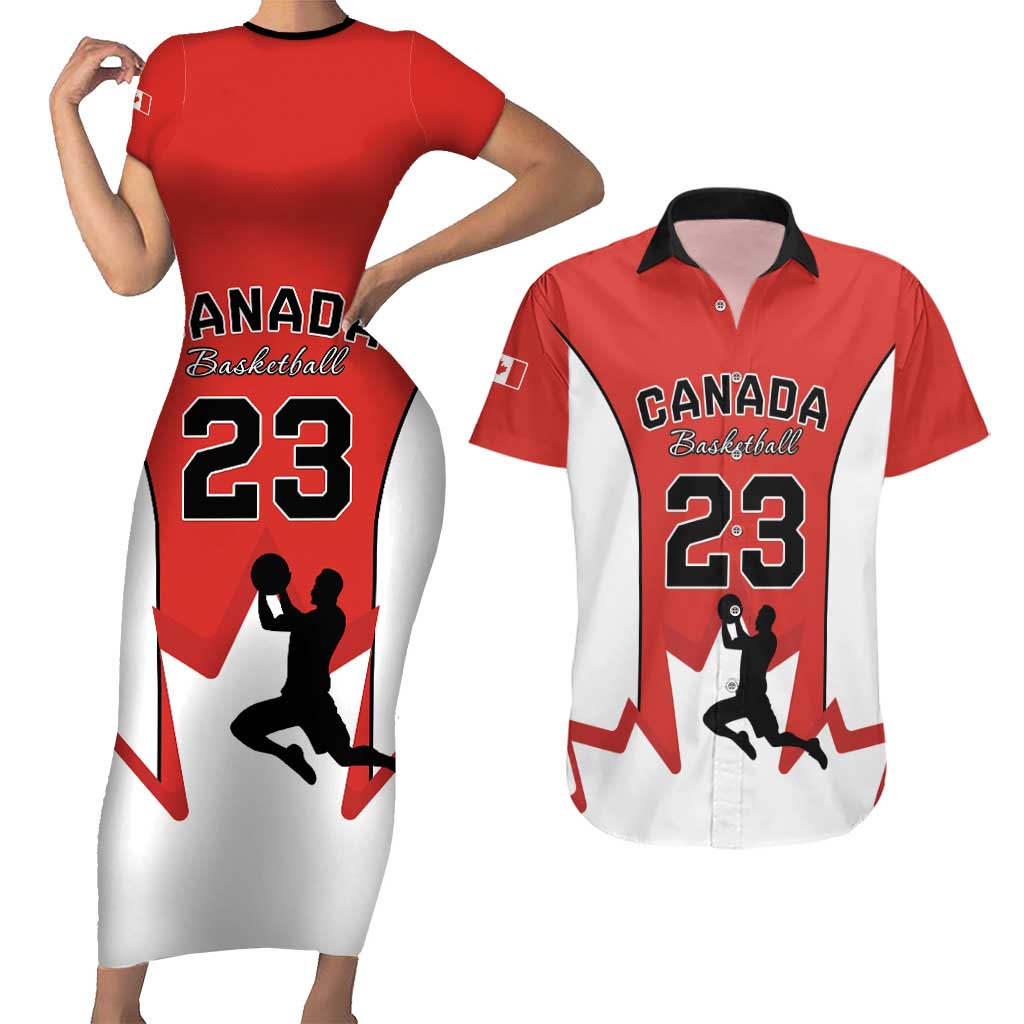 Custom Canada Basketball Couples Matching Short Sleeve Bodycon Dress and Hawaiian Shirt Go Champions Team Canada