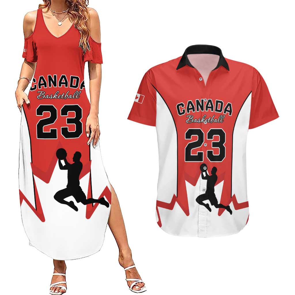 Custom Canada Basketball Couples Matching Summer Maxi Dress and Hawaiian Shirt Go Champions Team Canada