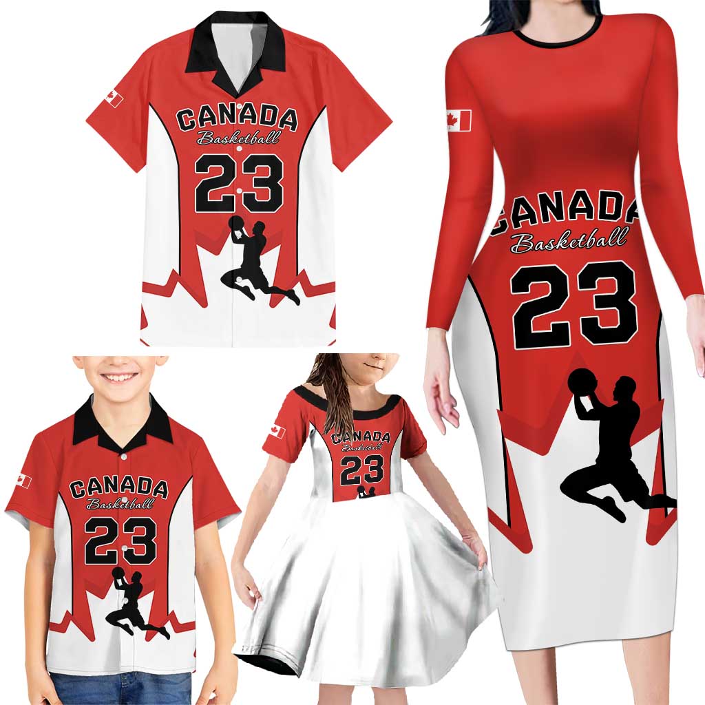 Custom Canada Basketball Family Matching Long Sleeve Bodycon Dress and Hawaiian Shirt Go Champions Team Canada