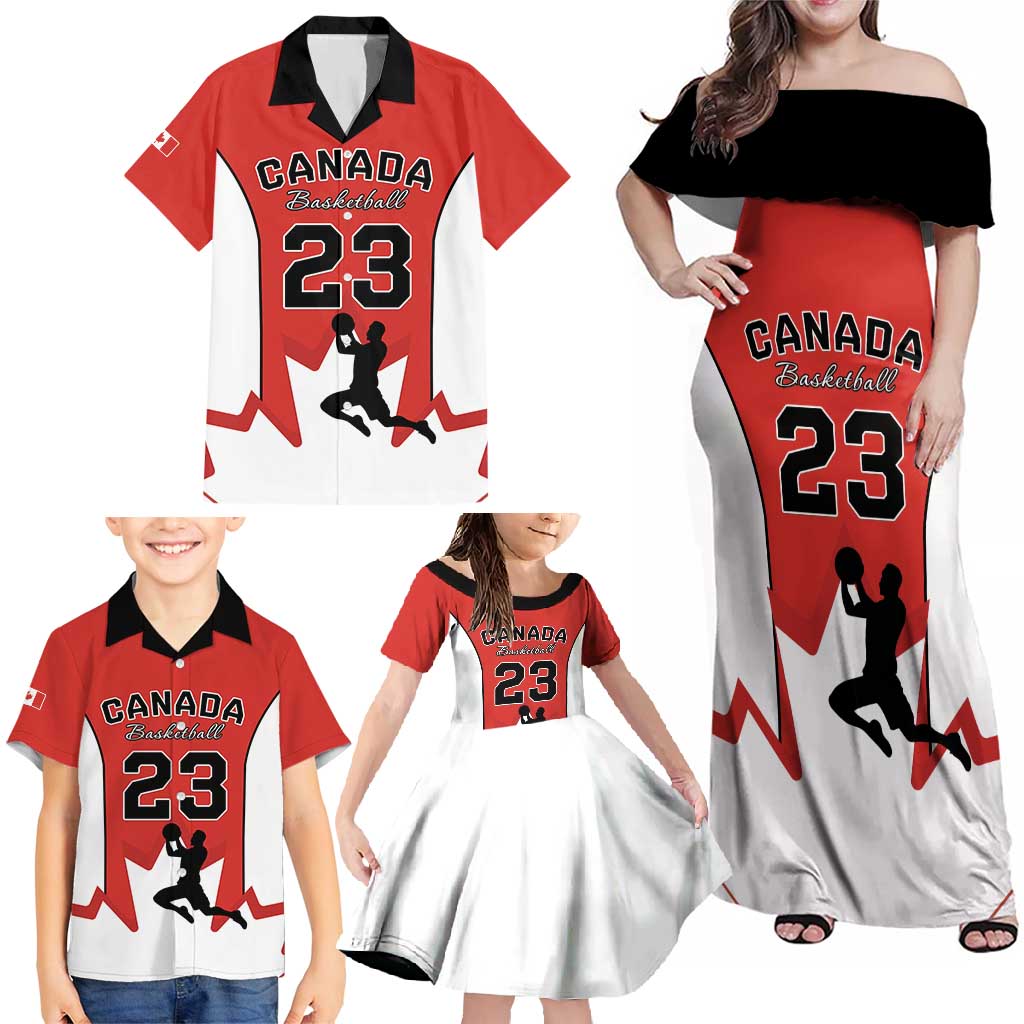 Custom Canada Basketball Family Matching Off Shoulder Maxi Dress and Hawaiian Shirt Go Champions Team Canada