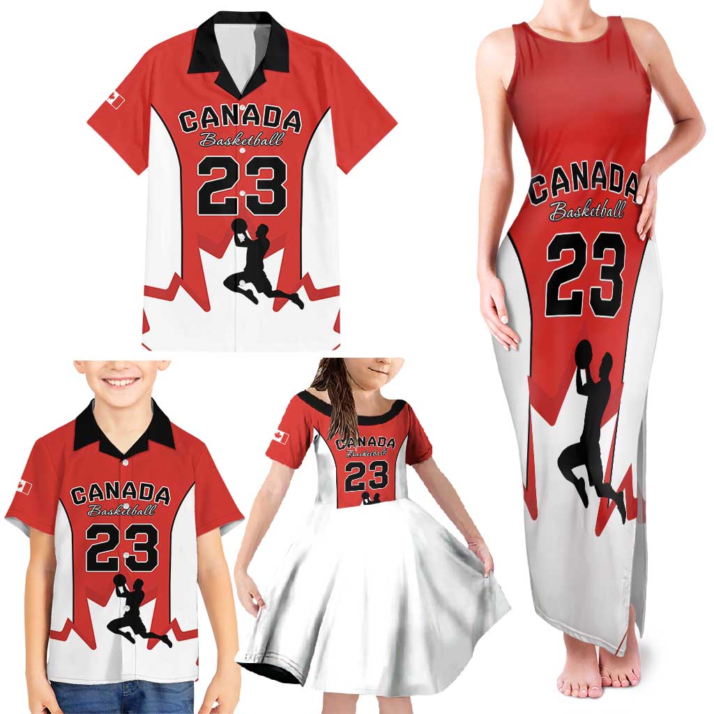 Custom Canada Basketball Family Matching Tank Maxi Dress and Hawaiian Shirt Go Champions Team Canada