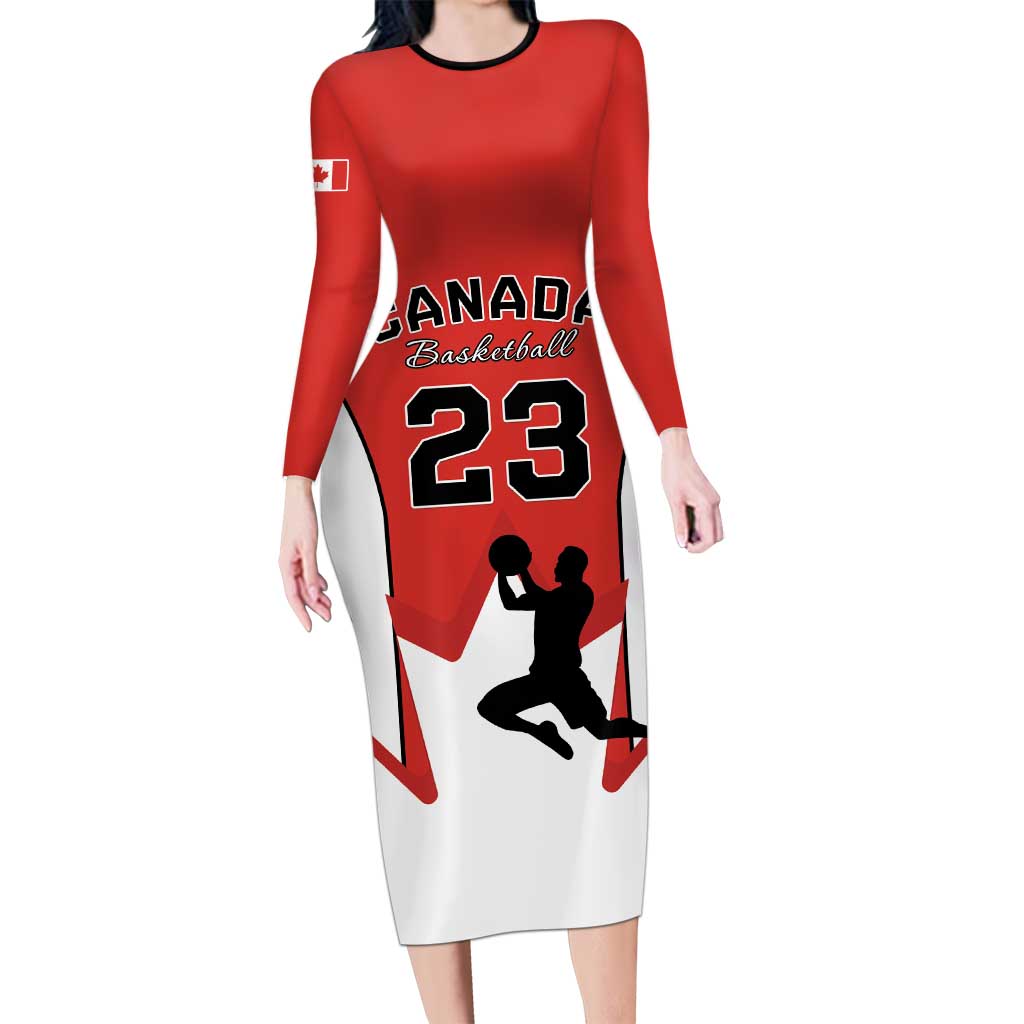 Custom Canada Basketball Long Sleeve Bodycon Dress Go Champions Team Canada