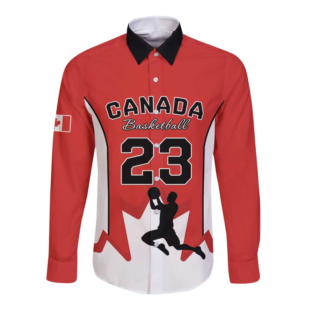 Custom Canada Basketball Long Sleeve Button Shirt Go Champions Team Canada