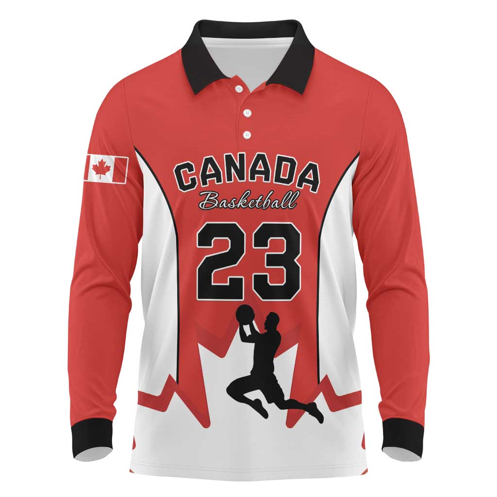 Custom Canada Basketball Long Sleeve Polo Shirt Go Champions Team Canada