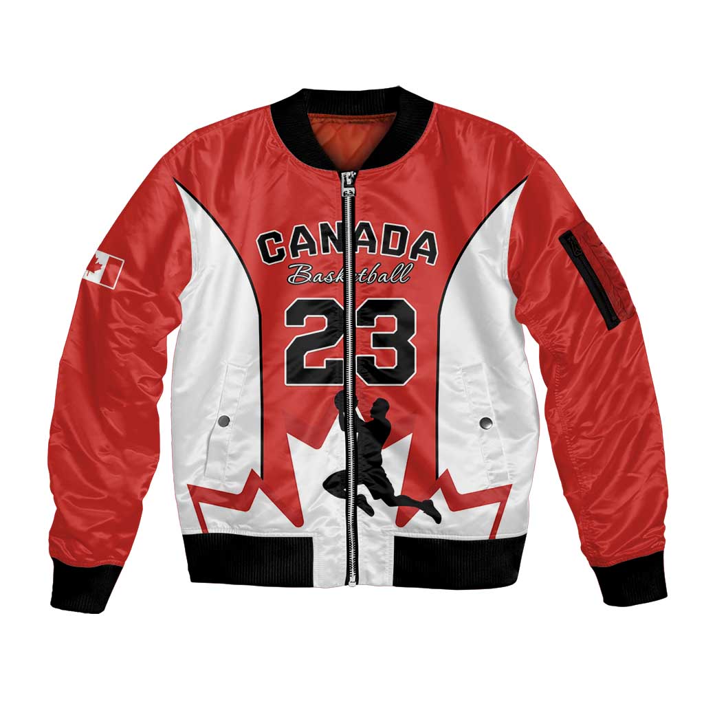 Custom Canada Basketball Sleeve Zip Bomber Jacket Go Champions Team Canada